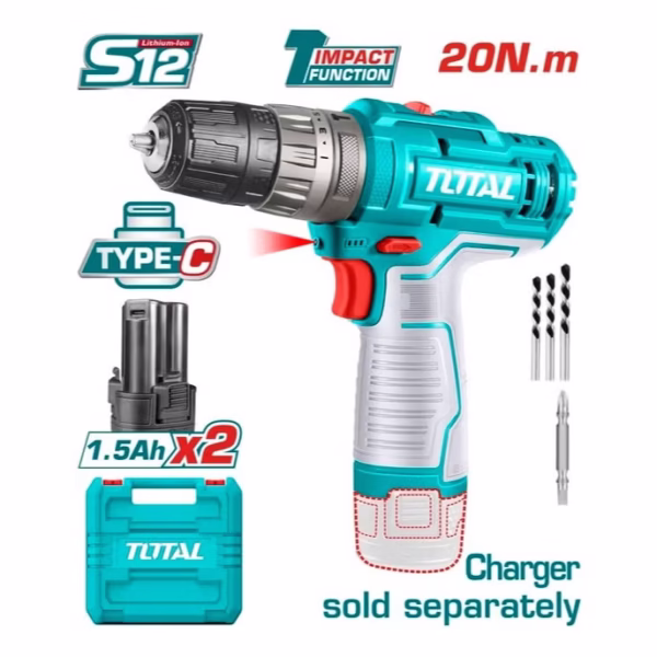 TOTAL Cordless Impact Drill Driver 12 V TIDLI12202